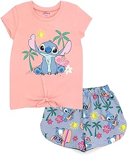 Floral T-Shirt and Chambray Shorts Outfit Set Infant to Big Kid Sizes (12 Months - 14-16)