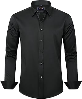 Men's Dress Shirts Solid Long Sleeve Stretch Wrinkle-Free Formal Shirt Business Casual Button Down Shirts