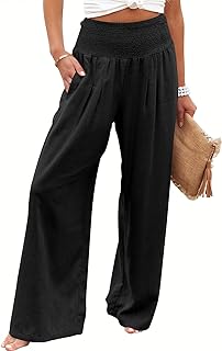 Women Linen Palazzo Pants Summer Boho Wide Leg High Waist Casual Lounge Pant 2025 Beach Travel Vacation Outfits