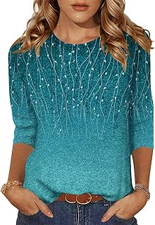 Women's Casual 3/4 Sleeve T-Shirts Round Neck Cute Tunic Tops Basic Tees Blouses Business Work Tee Top