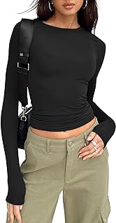 Womens Long Sleeve Shirts Basic Tees Crop Tops Going Out Spring 2025 Workout Outfits Y2k Clothes
