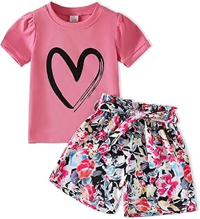 Kids Girl Clothes Heart Print Short Sleeve Top and Shorts Cute Girl Summer Outfits Short Set