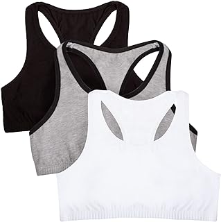 Girls' 3 Pack Cotton Built -Up Stretch Sports Bra in Everyday Colors