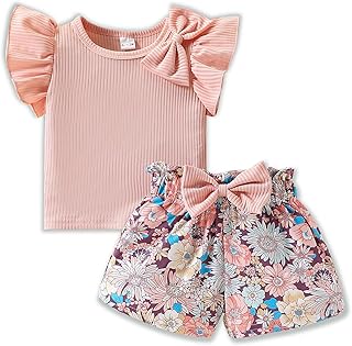 Toddler Baby Girls Clothes Cute Cap Sleeve T-Shirt + Floral Printed 2pcs Summer Shorts Set For Girls