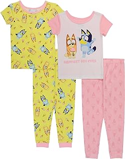 Girls' 4-Piece Snug-fit Cotton Pajama Set, Soft & Cute for Kids