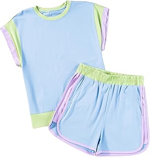 Girls 2025 Summer Clothes Sets Kids Colorblock Matching Outfits Size 6-15 Years