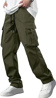 Men's Casual Cargo Pants Workout Joggers Stretch Sweatpants Hiking Drawstring Tactical Pants with Multi Pockets