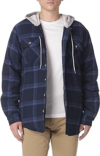 Men's Long Sleeve Quilted Lined Flannel Shirt Jacket with Hood
