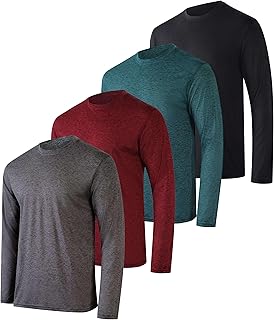 4 Pack: Men's Dry-Fit UV Moisture Wicking UPF 50+ SPF Sun Protective Fishing Hiking Active Long Sleeve Shirt
