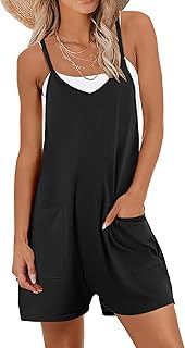 ANRABESS Womens Rompers Summer Casual Loose Sleeveless Overalls Spaghetti Strap Shorts Jumpsuit 2025 Beach Vacation Outfits